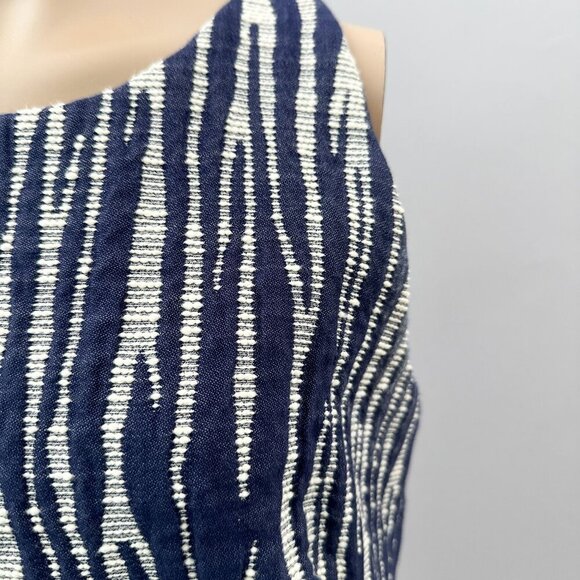 Milly Sleeveless Textured Zebra Jacquard Shift Mini Dress Back Zip Navy White‎ 6 - Picture 5 of 12